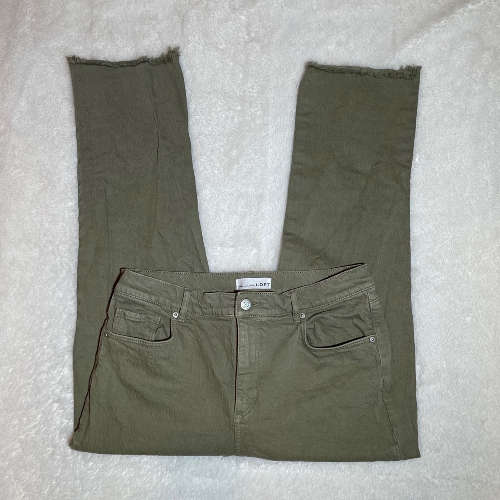 LOFT Made and Loved Olive Green Straight‎ Crop Raw Hem Pants Size 8P 29
